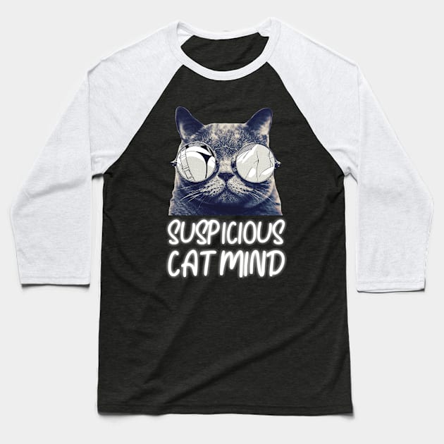 Suspicious Cat Mind Neon Funny Cat Baseball T-Shirt by Pannolinno